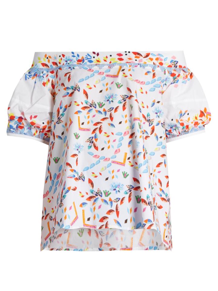 Peter Pilotto Abstract-print Off-the-shoulder Cotton-blend Top