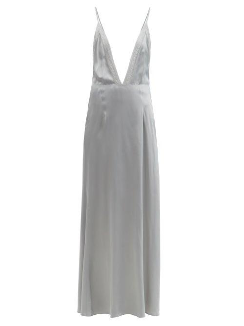 Matchesfashion.com Mm6 Maison Margiela - Lace-trimmed V-neck Satin Slip Dress - Womens - Light Grey
