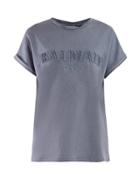 Matchesfashion.com Balmain - Logo Embossed Cotton T Shirt - Womens - Blue