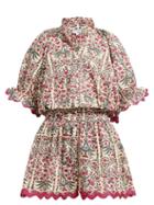 Matchesfashion.com Juliet Dunn - Floral Print Cotton Mini Dress - Womens - Dark Pink