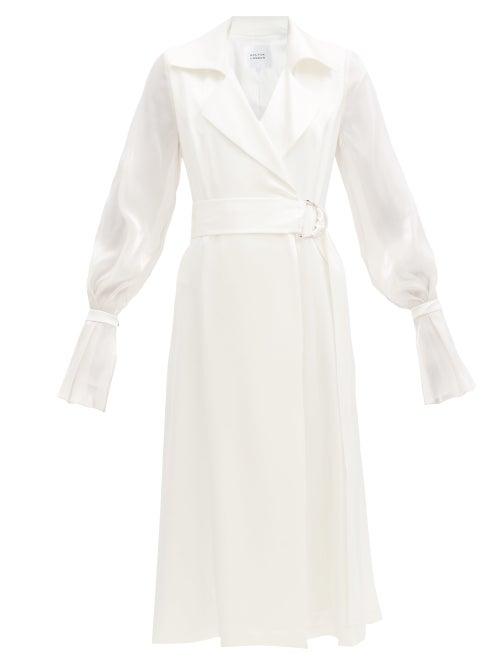Matchesfashion.com Galvan - Balloon-sleeved Satin Wrap Dress - Womens - White