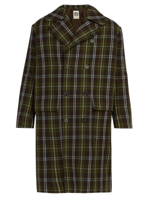 Matchesfashion.com Connolly - Double Breasted Check Wool Overcoat - Mens - Green