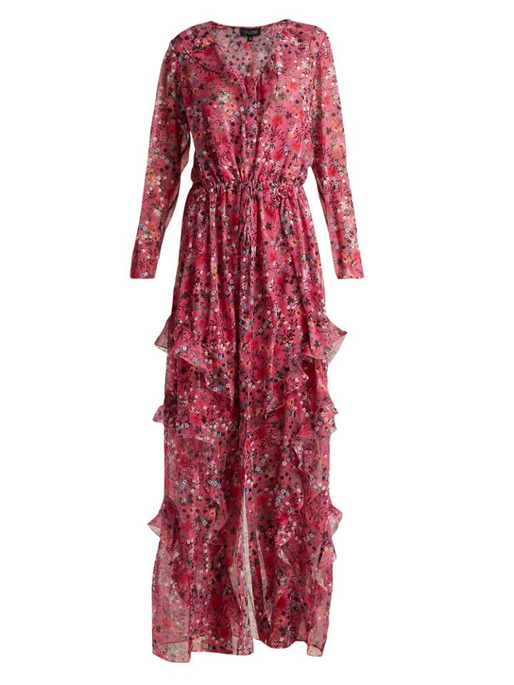 Saloni Izzie Meadow Floral-print Silk Dress
