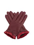 Agnelle Ruffle-trimmed Bi-coloure Leather Gloves