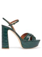 Matchesfashion.com Malone Souliers - Mila Platform Crocodile-effect Leather Sandals - Womens - Dark Green