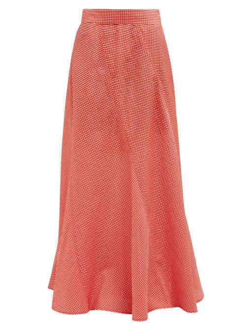 Matchesfashion.com Ganni - Panelled Gingham Seersucker Maxi Skirt - Womens - Red White