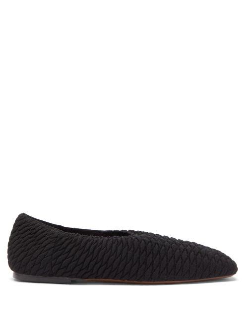 Matchesfashion.com Neous - Phinia Square-toe Cloqu Flats - Womens - Black