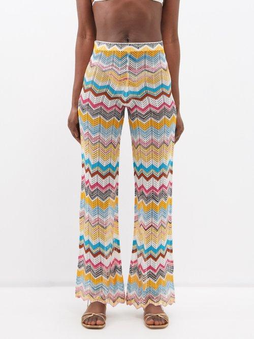 Missoni - High-waist Open-knit Jersey Trousers - Womens - Multi
