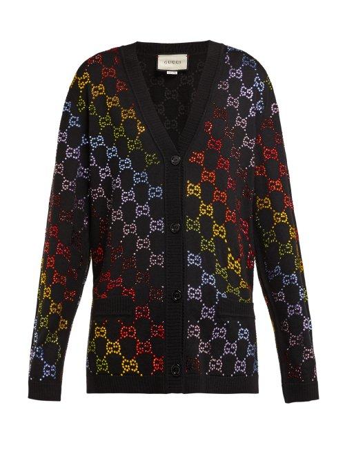 Matchesfashion.com Gucci - Gg Crystal Embellished Wool Cardigan - Womens - Black Multi