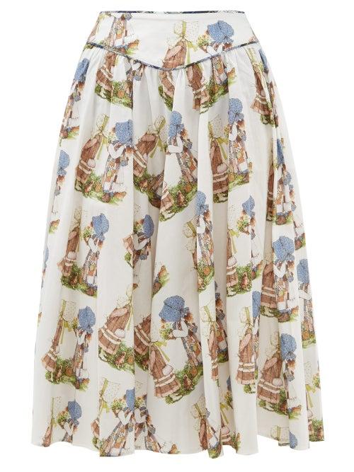 Matchesfashion.com Batsheva - Holly Hobbie Print Cotton Midi Skirt - Womens - White Multi