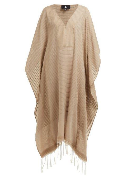 Matchesfashion.com Su Paris - V Neck Fringed Cotton Kaftan - Womens - Beige