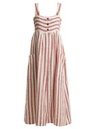 Three Graces London Elinor Striped Linen And Cotton-blend Dress