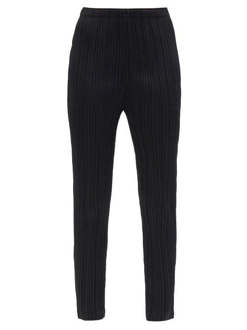 Ladies Rtw Pleats Please Issey Miyake - Technical-pleated Jersey Slim-leg Trousers - Womens - Black