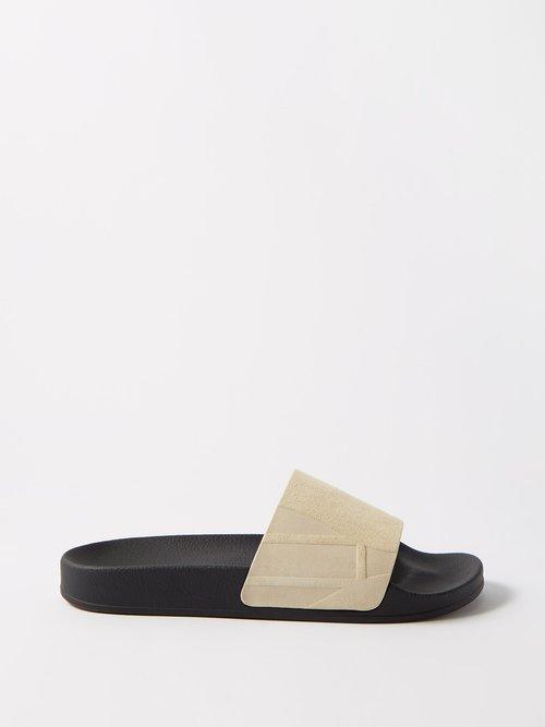 Frescobol Carioca - Humberto Suede And Rubber Slides - Mens - Beige Black