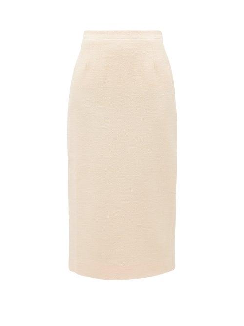 Matchesfashion.com Alessandra Rich - High-rise Wool-blend Tweed Midi Skirt - Womens - Ivory