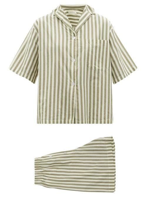 Ladies Lingerie General Sleep - Camilla Striped Organic-cotton Pyjamas - Womens - Khaki Stripe