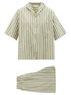 Ladies Lingerie General Sleep - Camilla Striped Organic-cotton Pyjamas - Womens - Khaki Stripe