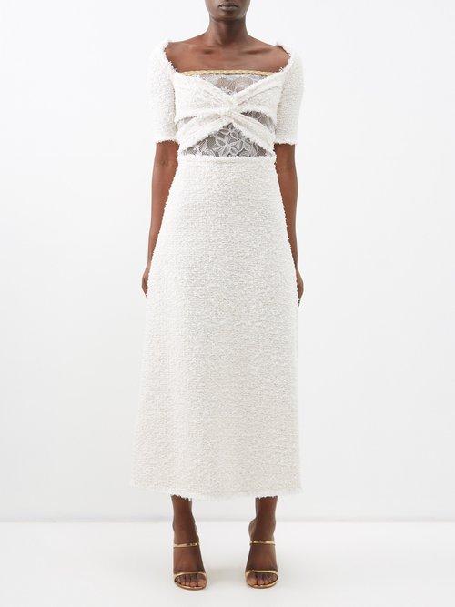 Giambattista Valli - Lace-insert Boucl Midi Dress - Womens - White
