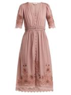 Matchesfashion.com Sea - Greta Floral Embroidered Cotton Blend Dress - Womens - Pink