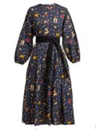 Matchesfashion.com Rhode Resort - Devi Cotton Midi Dress - Womens - Navy Print
