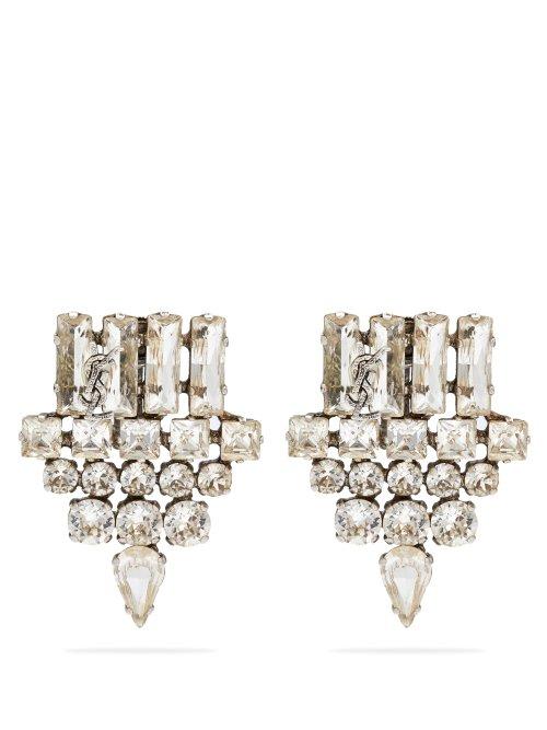 Matchesfashion.com Saint Laurent - Crystal Arrow Clip On Earrings - Womens - Crystal