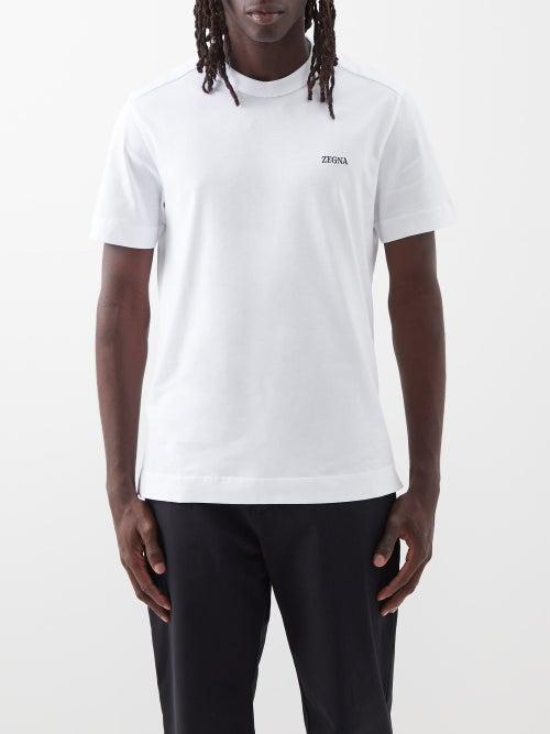 Zegna - Logo-embroidered Cotton-jersey T-shirt - Mens - White