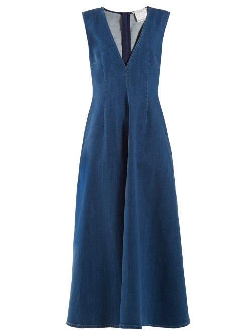 Matchesfashion.com Stella Mccartney - V Neck Denim Dress - Womens - Denim