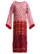 Matchesfashion.com Saloni - Maki Embroidered Silk Kaftan - Womens - Pink Multi