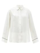 Ladies Lingerie Asceno - London Sandwashed Silk-satin Pyjama Shirt - Womens - White