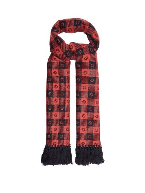 Matchesfashion.com Gucci - Gg-jacquard Checked Wool-blend Scarf - Mens - Red Multi
