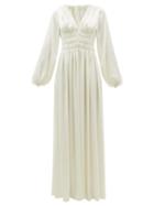 Matchesfashion.com Maison Rabih Kayrouz - Shirred-waist Ruched-shoulder Satin Dress - Womens - Cream