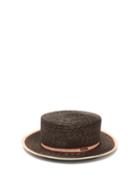 Matchesfashion.com Fendi - Striped Straw Boater Hat - Womens - Brown