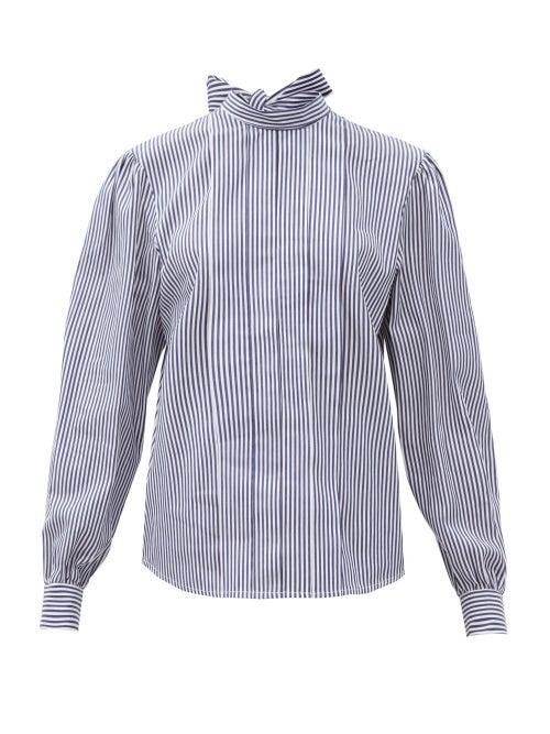 Matchesfashion.com Msgm - Pinstriped Cotton-poplin Blouse - Womens - Blue White