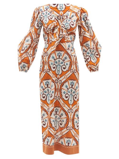 Johanna Ortiz - Coucous Joy Floral-print Organic-cotton Midi Dress - Womens - Brown Print