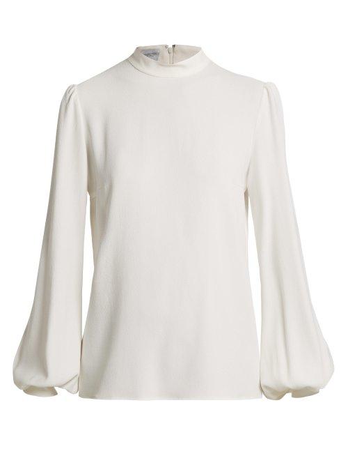 Matchesfashion.com Giambattista Valli - Blouson Sleeve Crepe Blouse - Womens - White