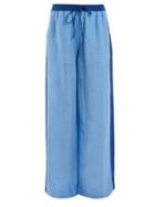 Matchesfashion.com Diane Von Furstenberg - Wide Leg Linen Blend Trousers - Womens - Blue