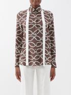 Valentino - Chain-print Silk Crepe De Chine Shirt - Womens - Brown Multi