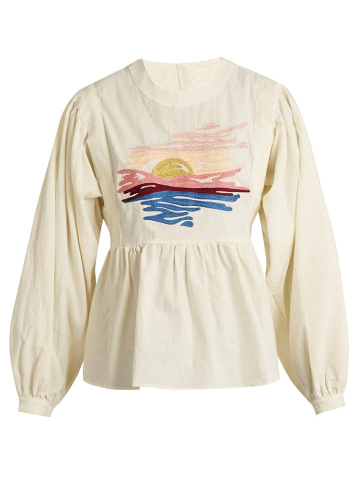 Bliss And Mischief Sunset-embroidered Long-sleeved Cotton Blouse