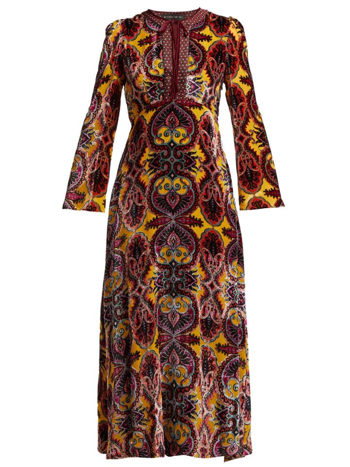 Etro Paisley Devor-velvet Midi Dress