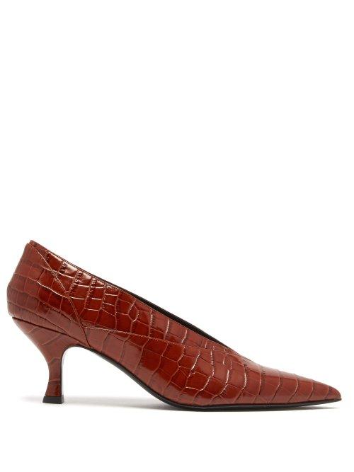 Matchesfashion.com Erdem - Rafaella Crocodile Effect Leather Pumps - Womens - Brown