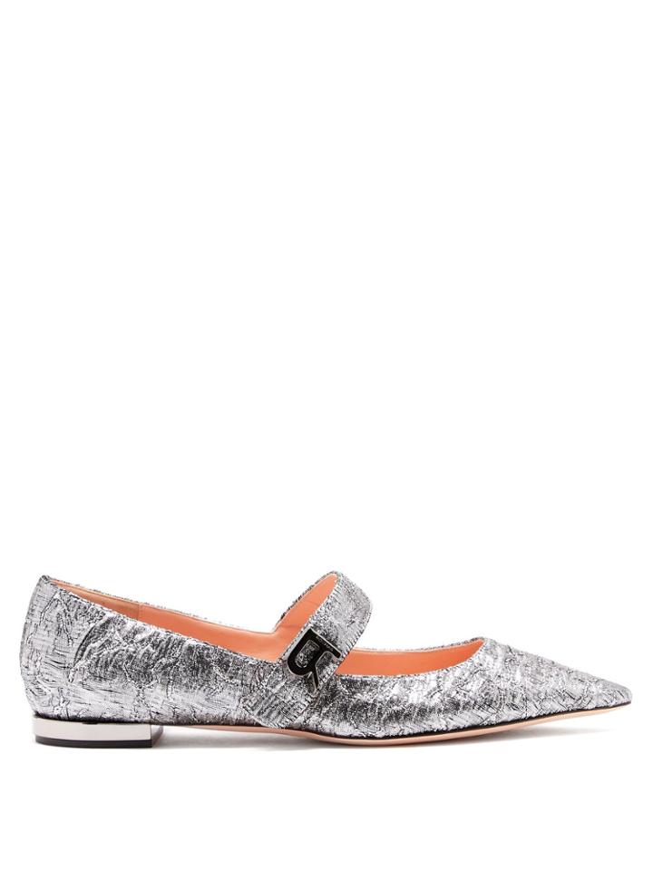 Rochas Mary Jane Floral-brocade Flats