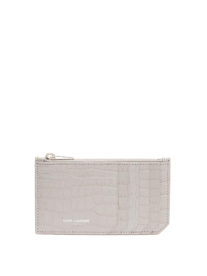 Saint Laurent Fragments Crocodile-effect Leather Cardholder