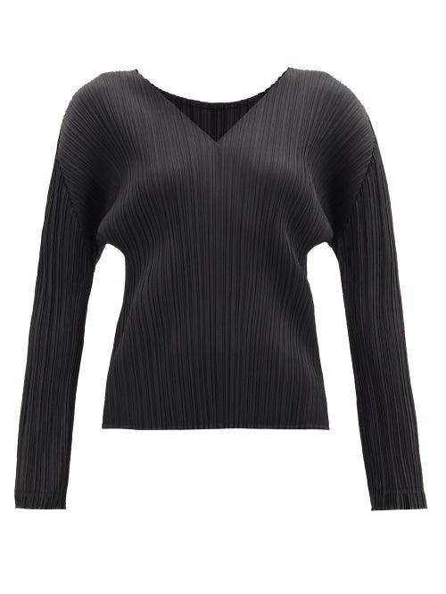 Matchesfashion.com Pleats Please Issey Miyake - V-neck Technical-pleated Top - Womens - Black