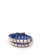 Matchesfashion.com Valentino - Rockstud Wraparound Leather Bracelet - Womens - Blue
