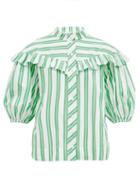 Matchesfashion.com Ganni - Ruffled Striped Organic-cotton Poplin Shirt - Womens - Green White