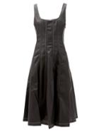 Matchesfashion.com Staud - Wells Panelled Faux-leather Midi Dress - Womens - Black