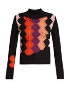 Matchesfashion.com Peter Pilotto - Crochet Panel Ribbed Knit Cotton Blend Sweater - Womens - Navy Multi