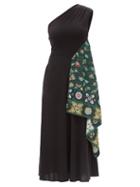 La Doublej - Cascata One-shoulder Wool-jersey Midi Dress - Womens - Black Multi