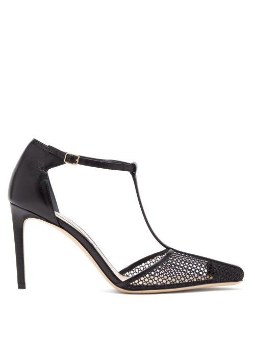 Matchesfashion.com Jimmy Choo - Batu 85 Leather And Mesh Sandals - Womens - Black