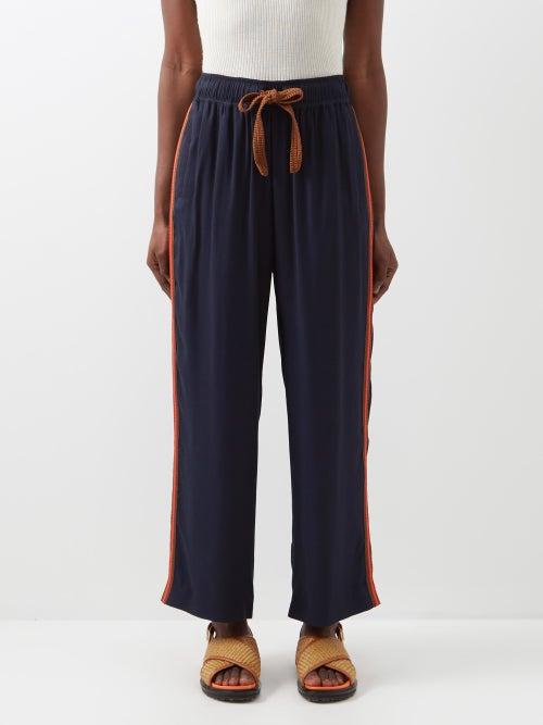 Wales Bonner - Eternal Twill Crochet-stripe Trousers - Womens - Navy